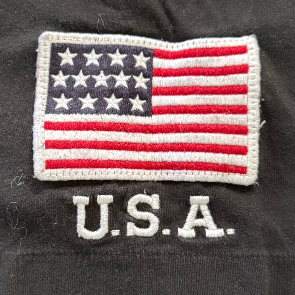 Polo Ralph Lauren Black Spellout Logo T-Shirt USA Flag Sleeve - Picture 4 of 9